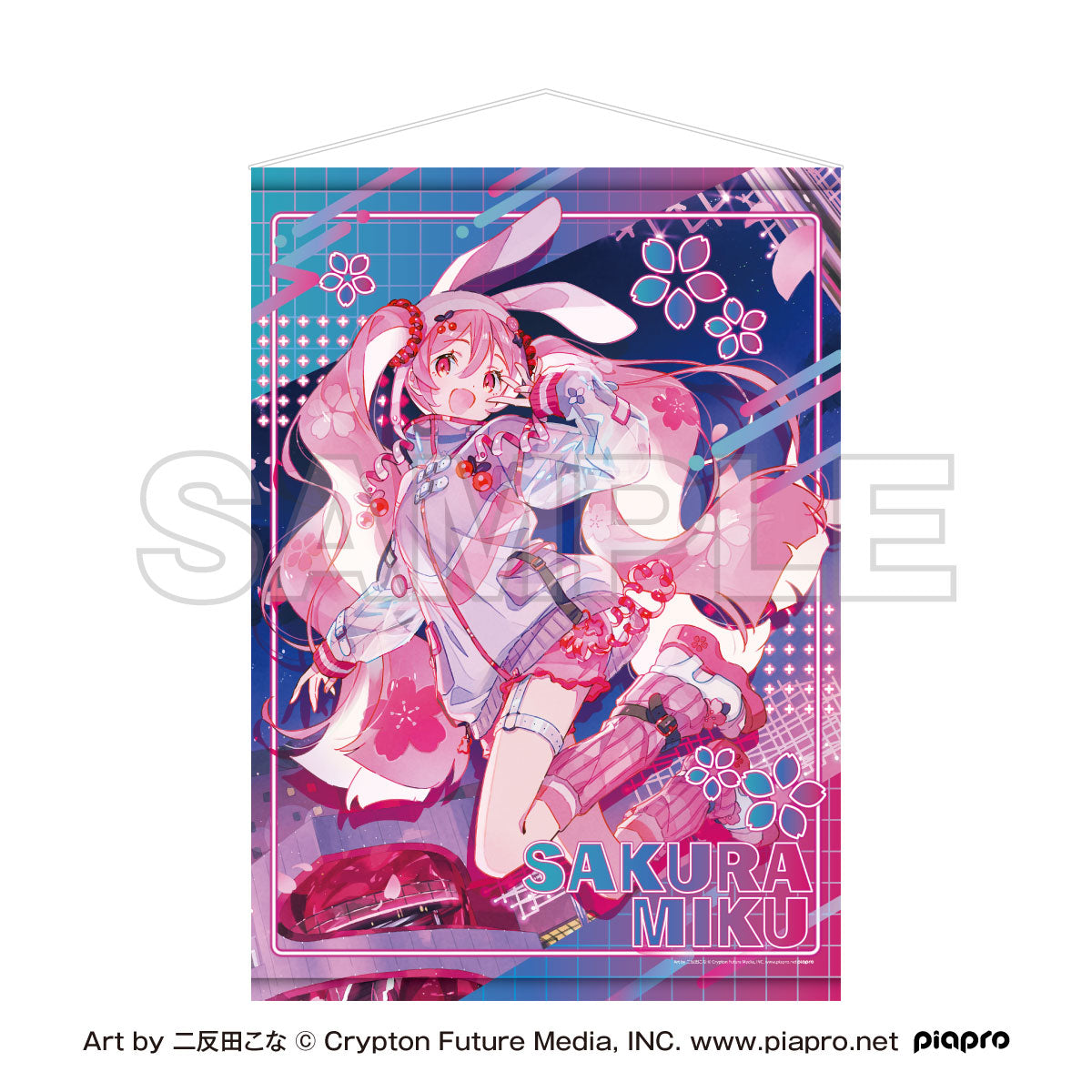 Sakura Miku X Shibuya Sakura Stage B2 Tapestry Art by Cona Nitanda - Image 1