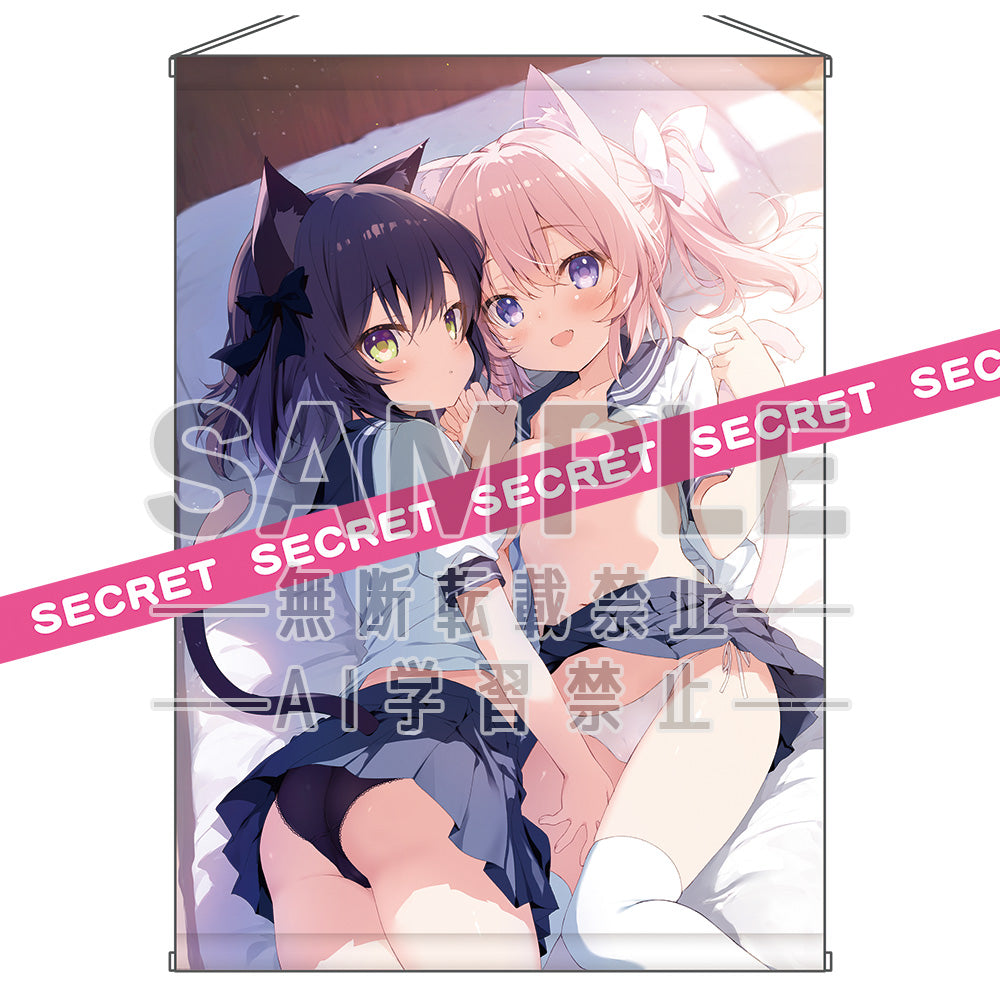 Mail Order From Dengeki Moeoh October 2026 Issue Chikotam Original Illustration Nakayoshi Cat Ears Girls X-Rated Tapestry School Uniform VER. - Image 1